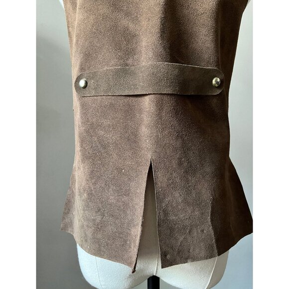 Vintage 70s Brown Suede Leather Vest | 1970s Belted Utility Pocket Western Boho - Picture 9 of 10